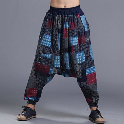 Men's Soft Printed Crotch Pants - Yonago Flower Design