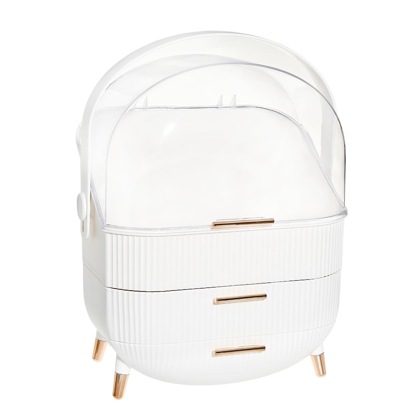 Dustproof Makeup Organizer for Cosmetics and Skincare - Stylish Storage Solution for Your Beauty Essentials Oval White