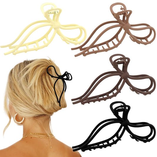 Elegant Large Claw Hair Clips for Thick Hair - 4 PCS Stylish Trendy Non-Slip Bows and Claws Cute Fashion Accessories for Women and Teens