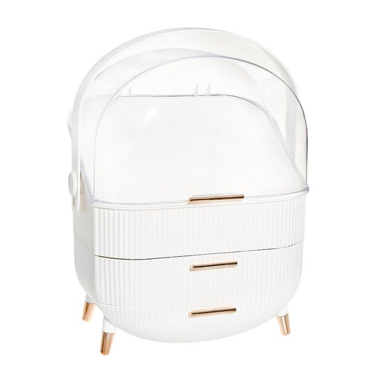 Dustproof Makeup Organizer for Cosmetics and Skincare - Stylish Storage Solution for Your Beauty Essentials Oval White