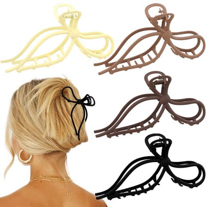 Elegant Large Claw Hair Clips for Thick Hair - 4 PCS Stylish Trendy Non-Slip Bows and Claws Cute Fashion Accessories for Women and Teens